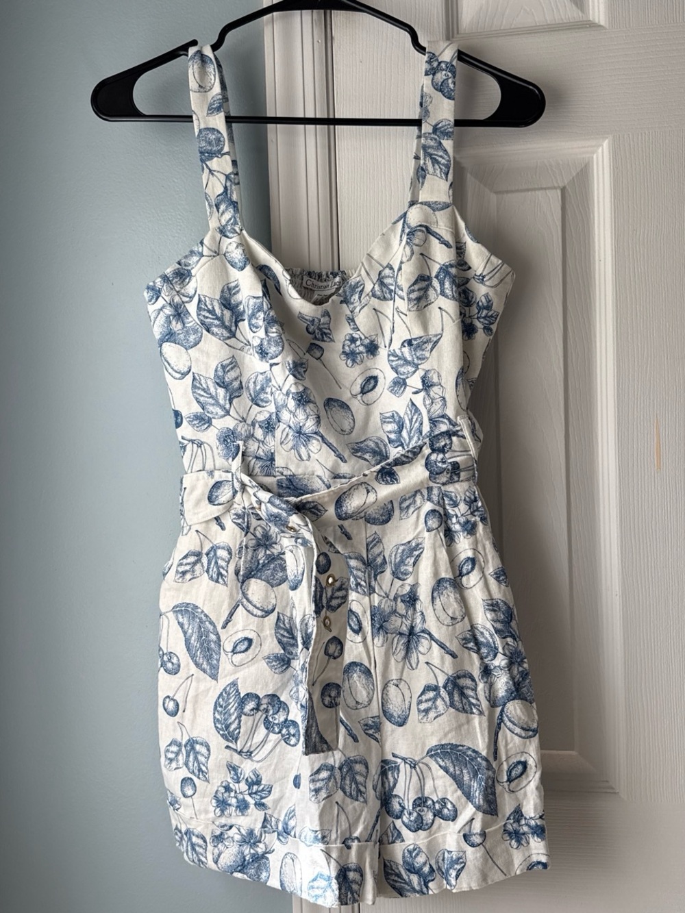 Christian Lacroix White Romper with Blue Botanical Print